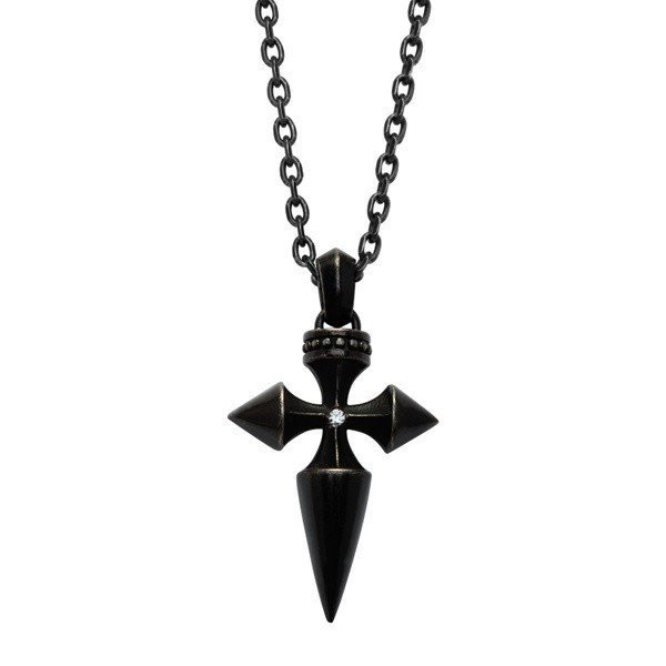 Men's Black Steel Gothic Cross Pendant (MVA0026)