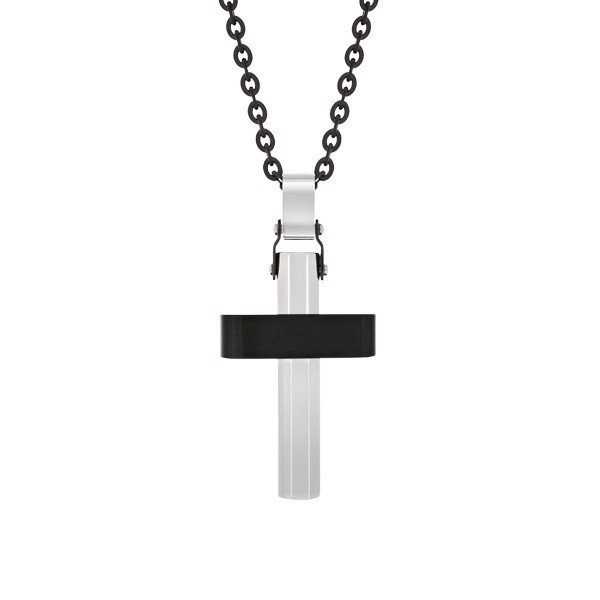 Men's Black and Steel Cross Pendant (MVA0040)