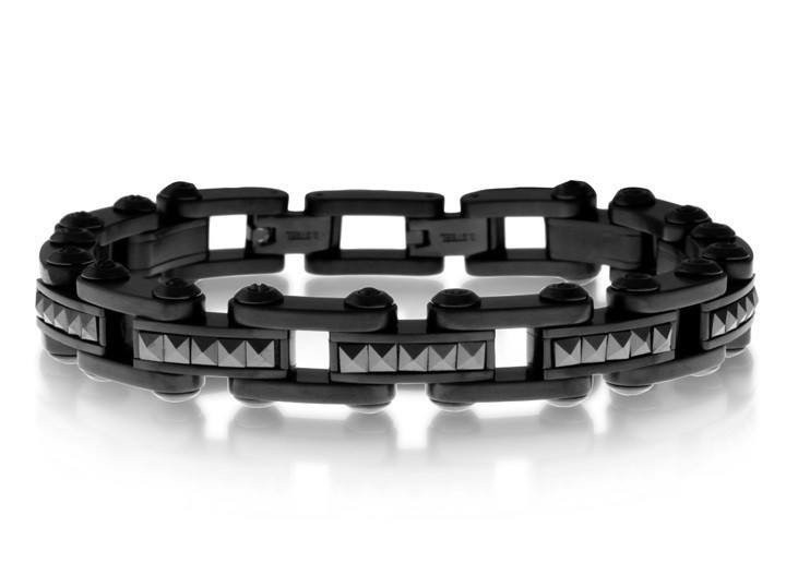 Men's Black Steel Ceramic Studs Bracelet (MVA0098)