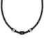 Men's Black Leather Steel Bead Necklace (MVA0111)