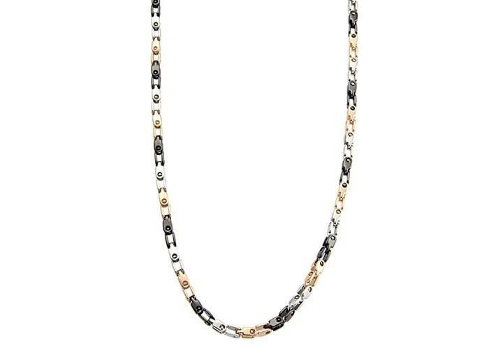 Men's Black, Steel & Rose Gold Necklace (MVA0115)