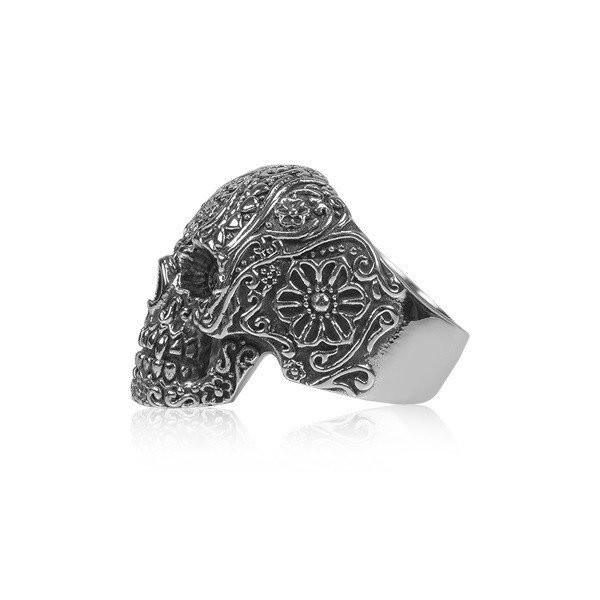Men's Floral Skull Steel Ring (MVA0121)