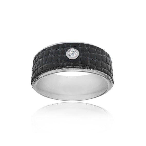 Men's Black Steel Stone Ring (MVA0139)