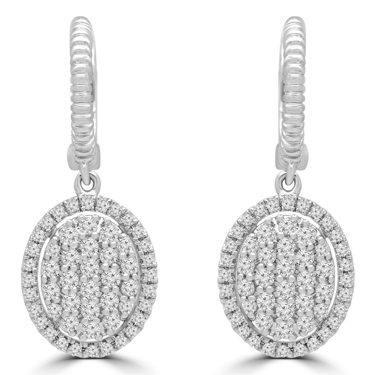 3/5 CTW Round Diamond Oval Halo Cluster Drop/Dangle Earrings in 14K White Gold (MDR180006)