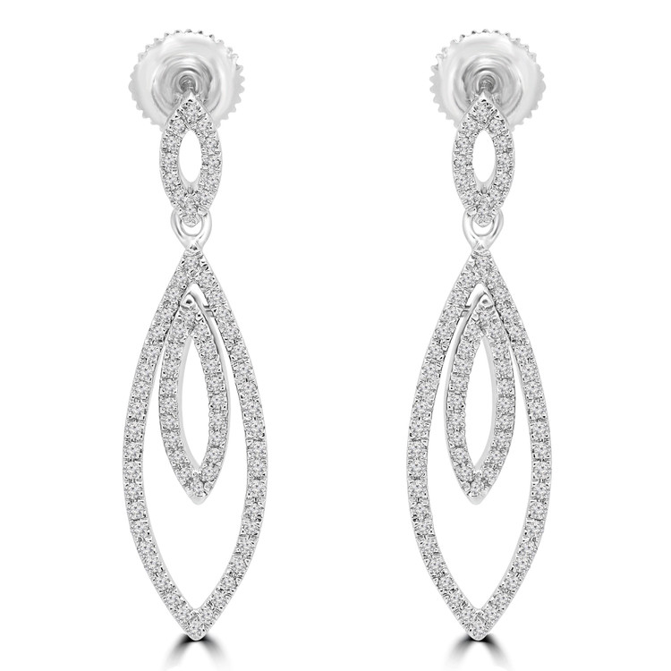 1/3 CTW Round Diamond Marquise Drop/Dangle Earrings in 14K White Gold (MDR180013)