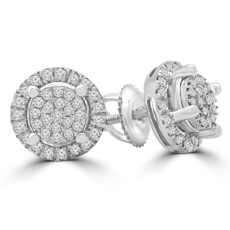1/3 CTW Round Diamond Halo 4-Prong Cluster Stud Earrings in 10K White Gold (MDR180016)