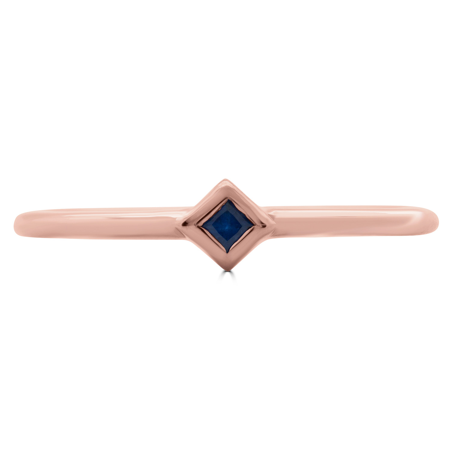1/20 CT Princess Blue Sapphire Bezel Set Solitaire Cocktail Engagement Ring in 14K Rose Gold (MDR190043)