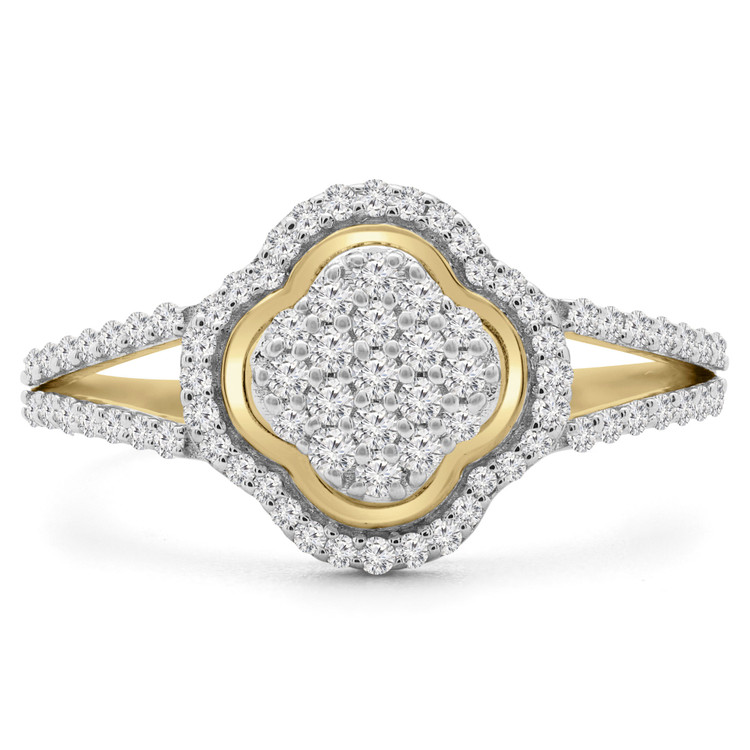 1/3 CTW Round Diamond Split Shank Halo Clover Cocktail Ring in 14K Yellow Gold (MDR190048)