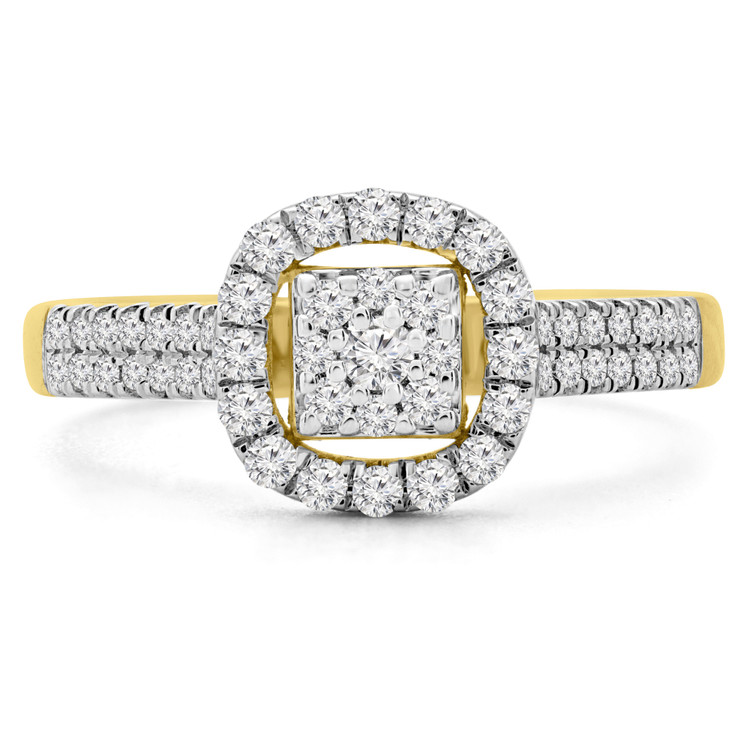 2/5 CTW Round Diamond Double Row Promise Princess Cluster Cushion Halo Engagement Ring in 14K Yellow Gold (MDR190050)