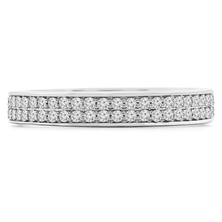 1/3 CTW Round Diamond Two-Row Semi-Eternity Wedding Band Ring in 14K White Gold (MDR190063)