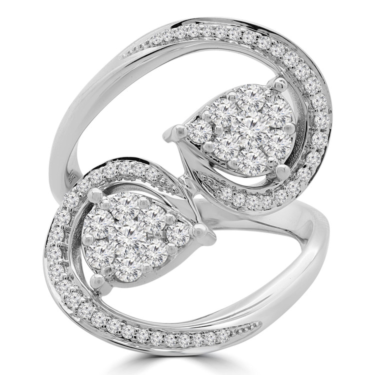 2/3 CTW Round Diamond Swirl Pear Cluster Cocktail Ring in 14K White Gold (MDR190070)
