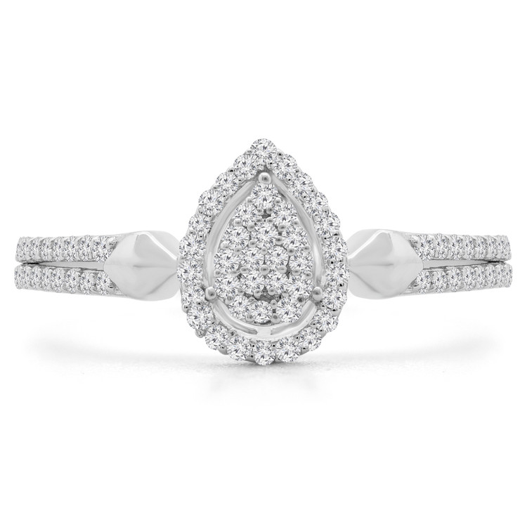 1/4 CTW Round Diamond Double Row Promise Pear Cluster Halo Engagement Ring in 14K White Gold (MDR190071)