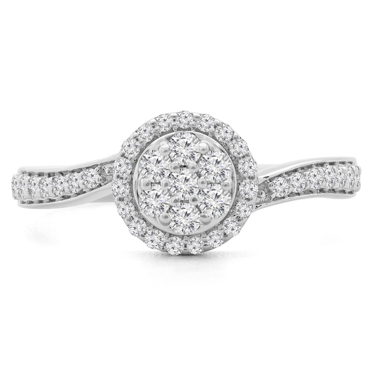 3/8 CTW Round Diamond Promise Cluster Halo Engagement Ring in 14K White Gold (MDR190092)