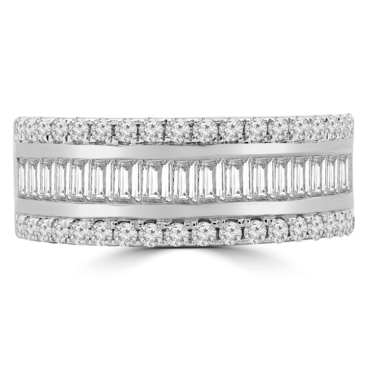 1 1/10 CTW Baguette Diamond Three-Row Semi-Eternity Wedding Band Ring in 14K White Gold (MDR190104)