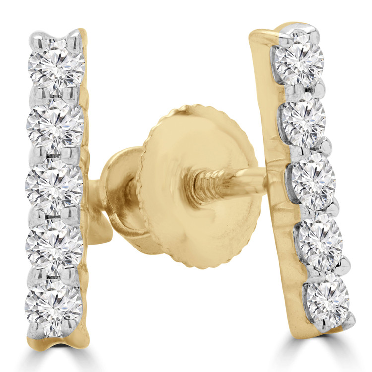 1/7 CTW Round Diamond Bar Stud Earrings in 14K Yellow Gold (MDR190002)