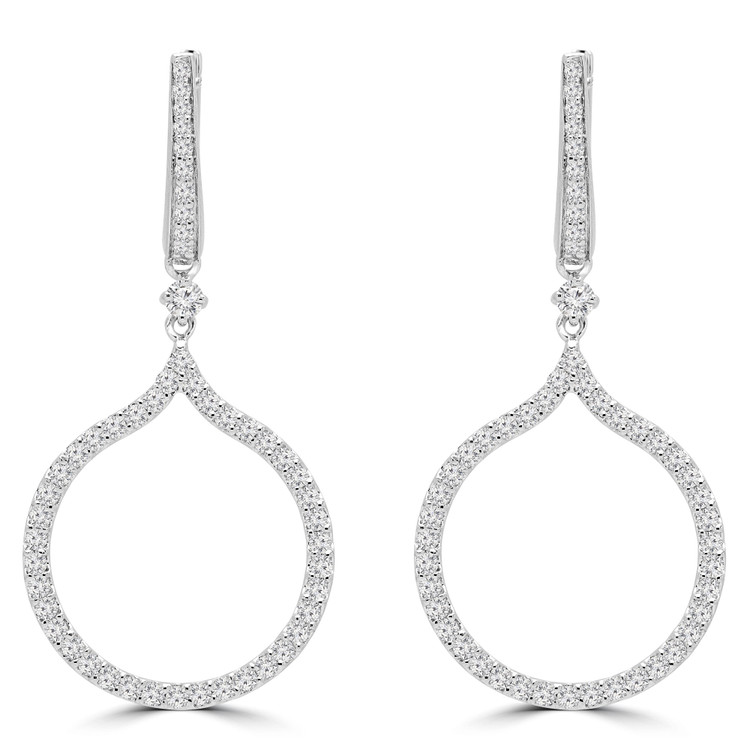 1 1/10 CTW Round Diamond Circle Drop/Dangle Earrings in 14K White Gold (MDR190009)