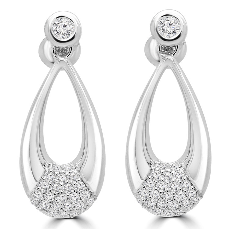 2/5 CTW Round Diamond Pear Cluster Drop/Dangle Earrings in 14K White Gold (MDR190012)