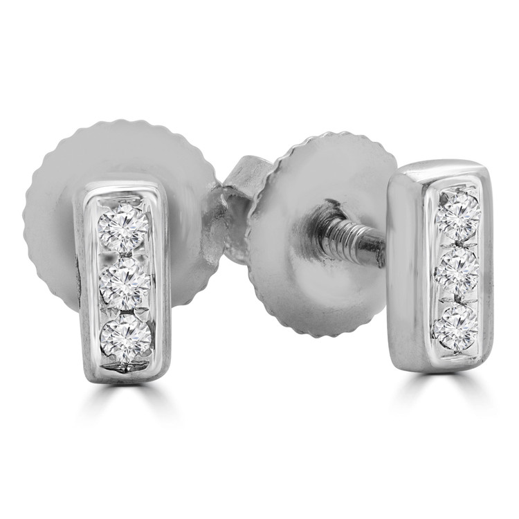 1/20 CTW Round Diamond Mini Bar Stud Earrings in 14K White Gold (MDR190014)