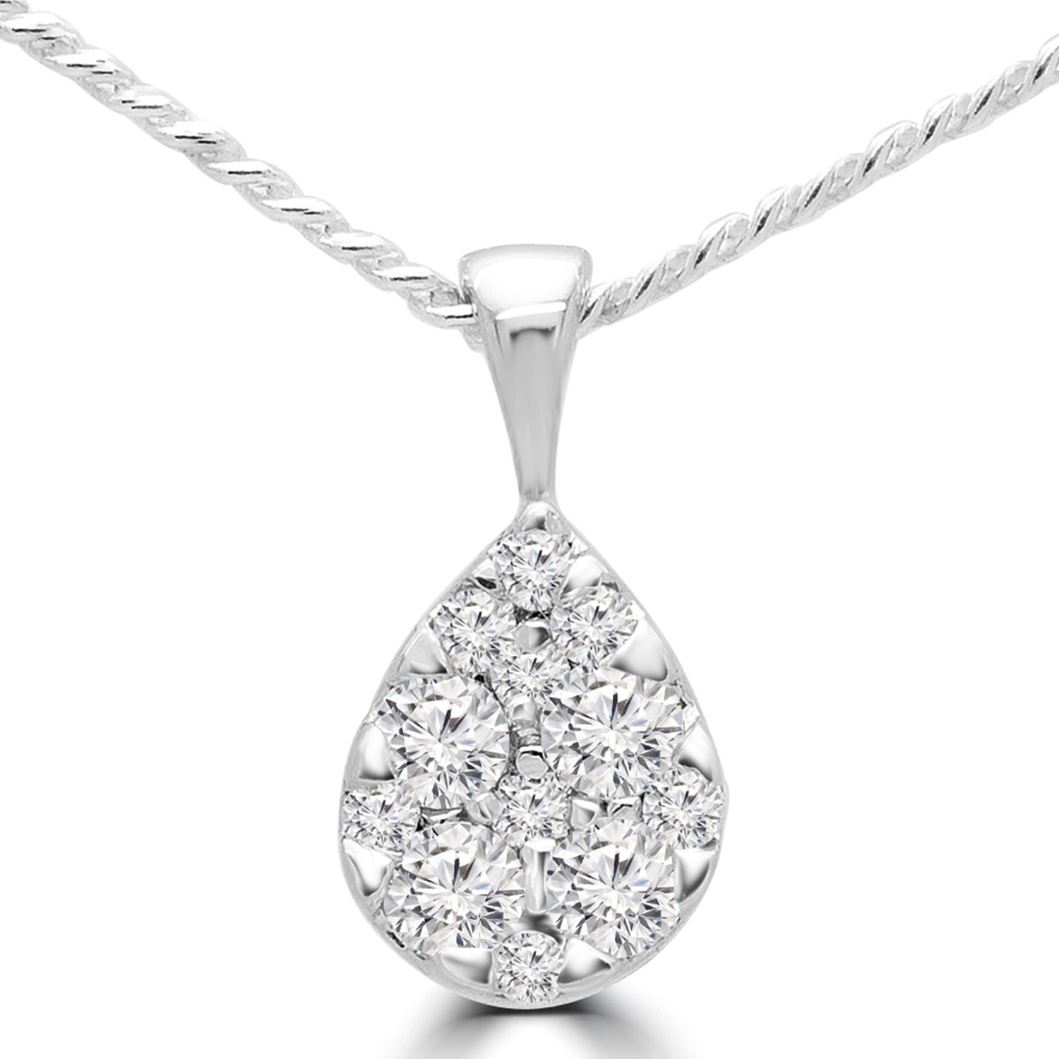 1/8 CTW Round Diamond Pear Cluster Pendant Necklace in 14K White Gold (MDR190017)