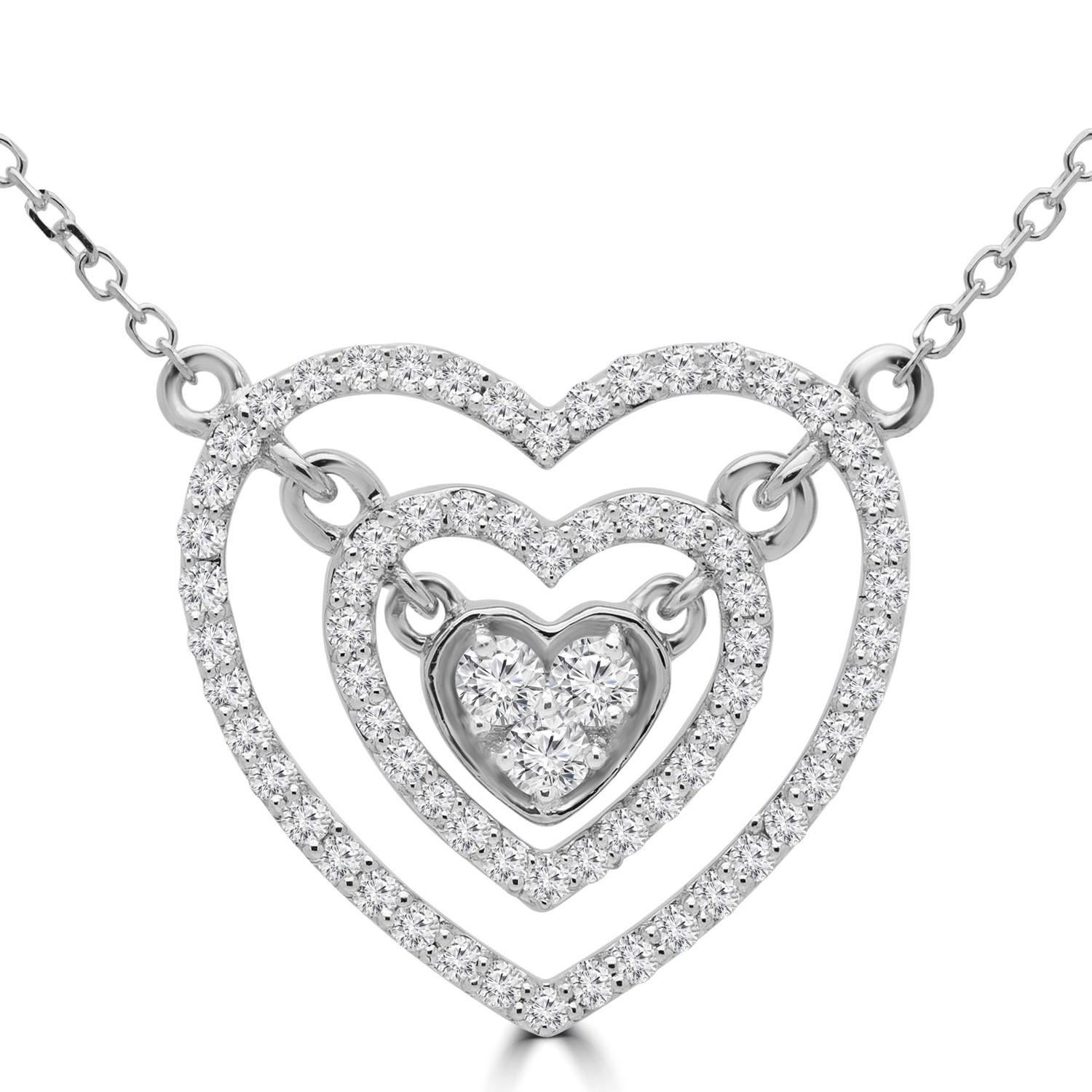 1/3 CTW Round Diamond Double Halo Cluster Heart Pendant Necklace