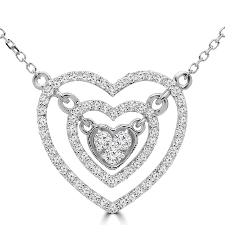1/3 CTW Round Diamond Double Halo Cluster Heart Pendant Necklace in 14K White Gold (MDR190019)