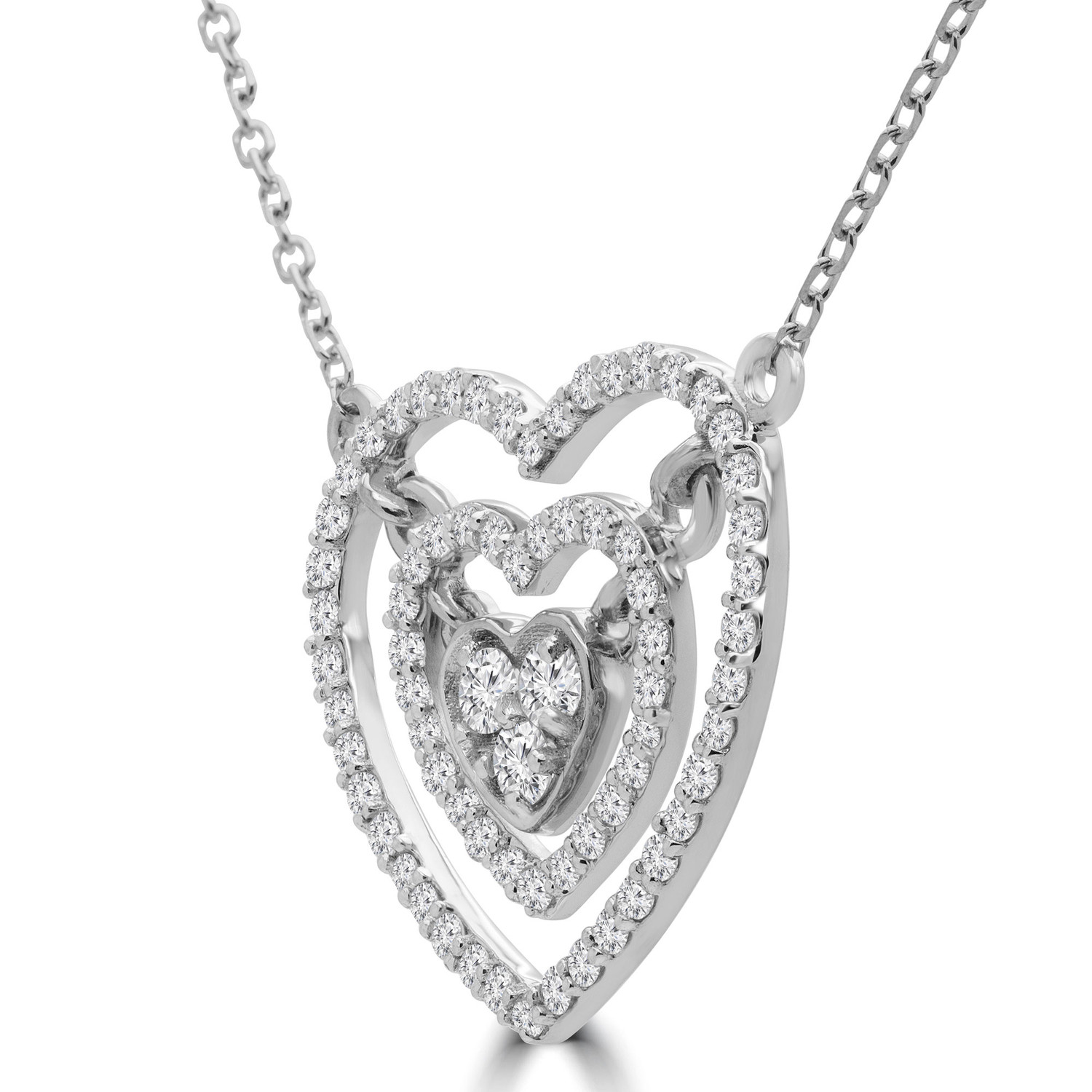 1/3 CTW Round Diamond Double Halo Cluster Heart Pendant Necklace