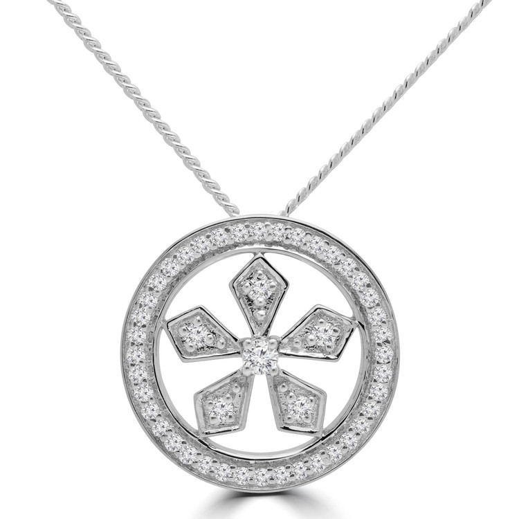 1/5 CTW Round Diamond Floral Halo Pendant Necklace in 14K White Gold (MDR190024)