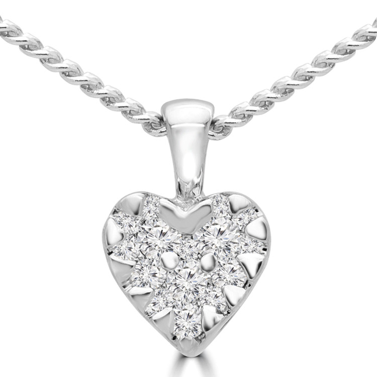 1/8 CTW Round Diamond Cluster Heart Pendant Necklace in 14K White Gold (MDR190029)