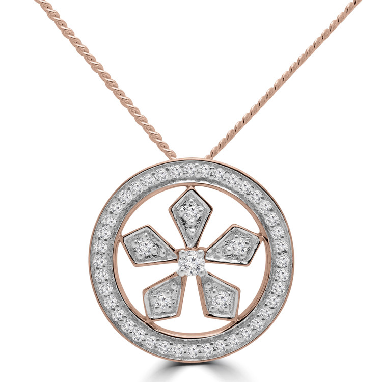 1/5 CTW Round Diamond Halo Pendant Necklace in 14K Rose Gold (MDR190035)
