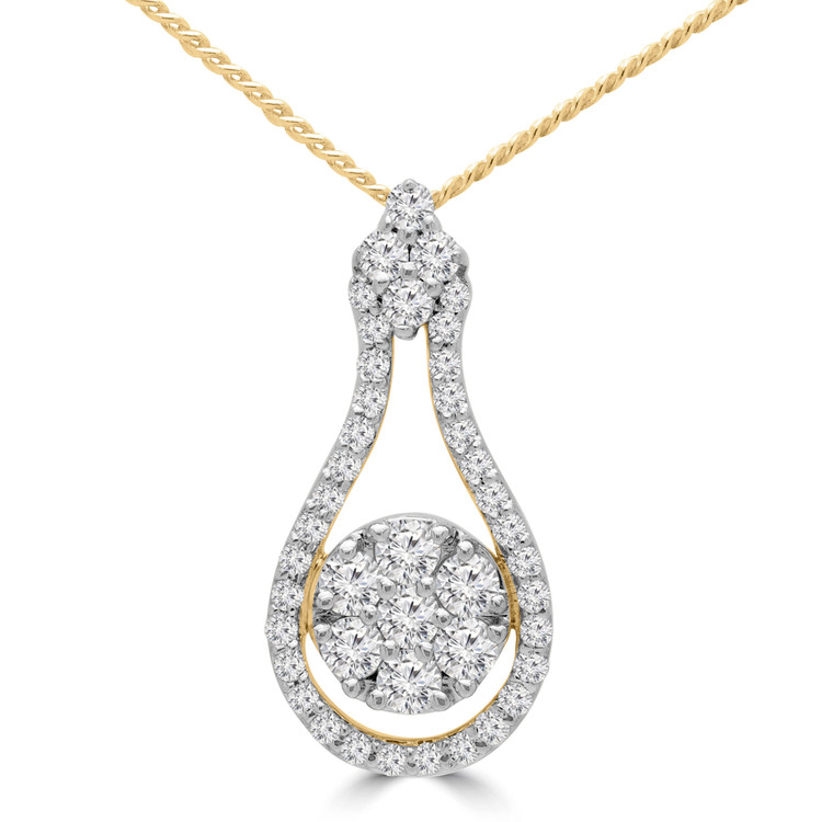 3/8 CTW Round Diamond Teardrop Halo Pendant Necklace in 14K Yellow Gold (MDR190037)