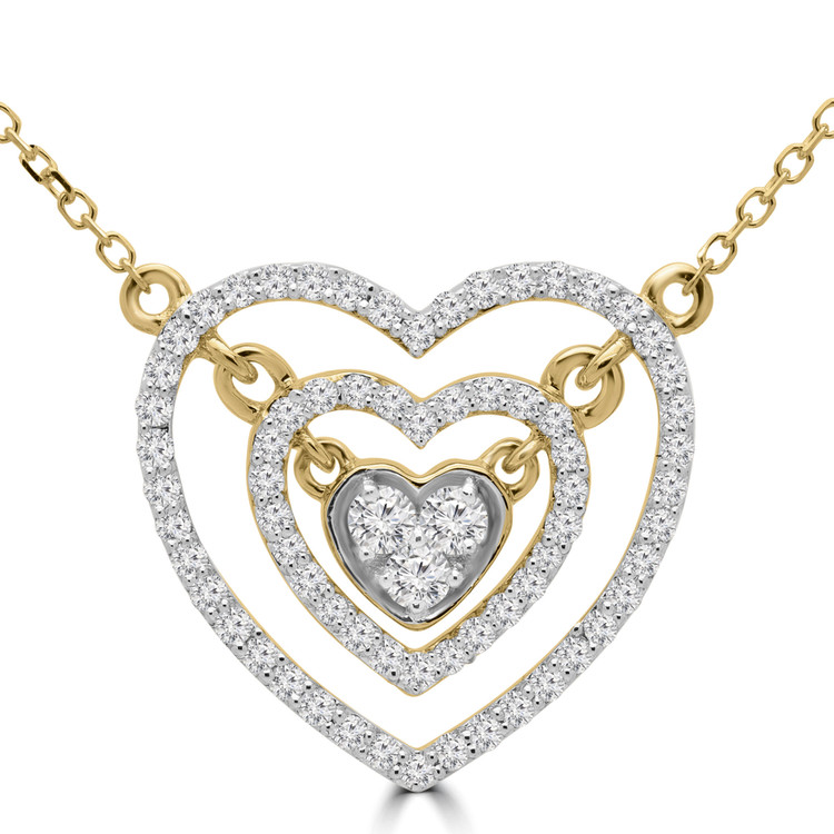 1/3 CTW Round Diamond Double Halo Cluster Heart Pendant Necklace