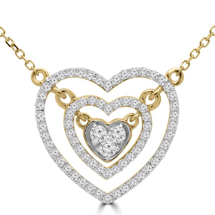 1/3 CTW Round Diamond Double Halo Cluster Heart Pendant Necklace in 14K Yellow Gold (MDR190039)