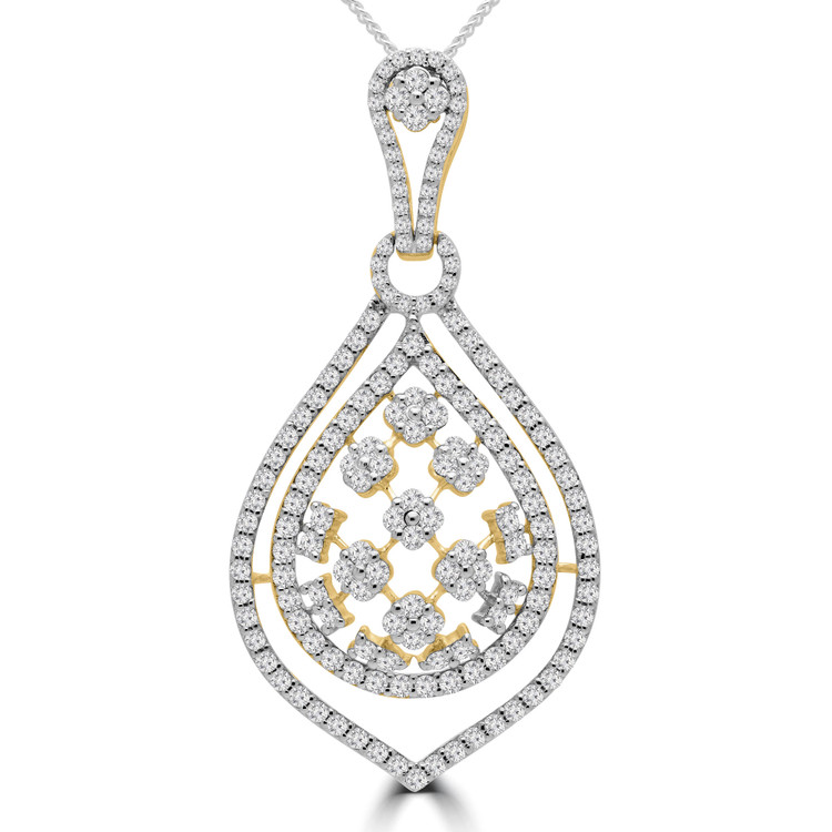 1 2/3 CTW Round Diamond Large Double Halo Cluster Pendant Necklace in 14K Yellow Gold (MDR190041)