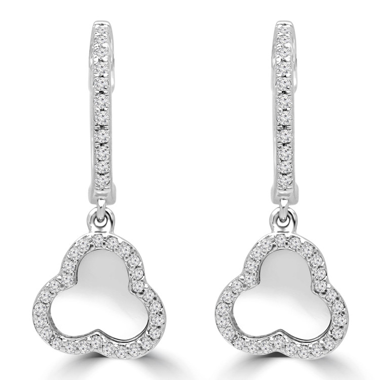 1/4 CTW Round Diamond Clover Drop/Dangle Earrings in 14K White Gold (MDR190109)