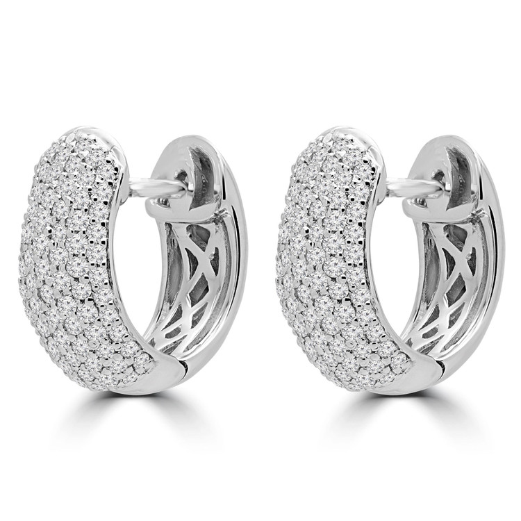 4/5 CTW Round Diamond Pave Huggie Earrings in 14K White Gold (MDR190110)
