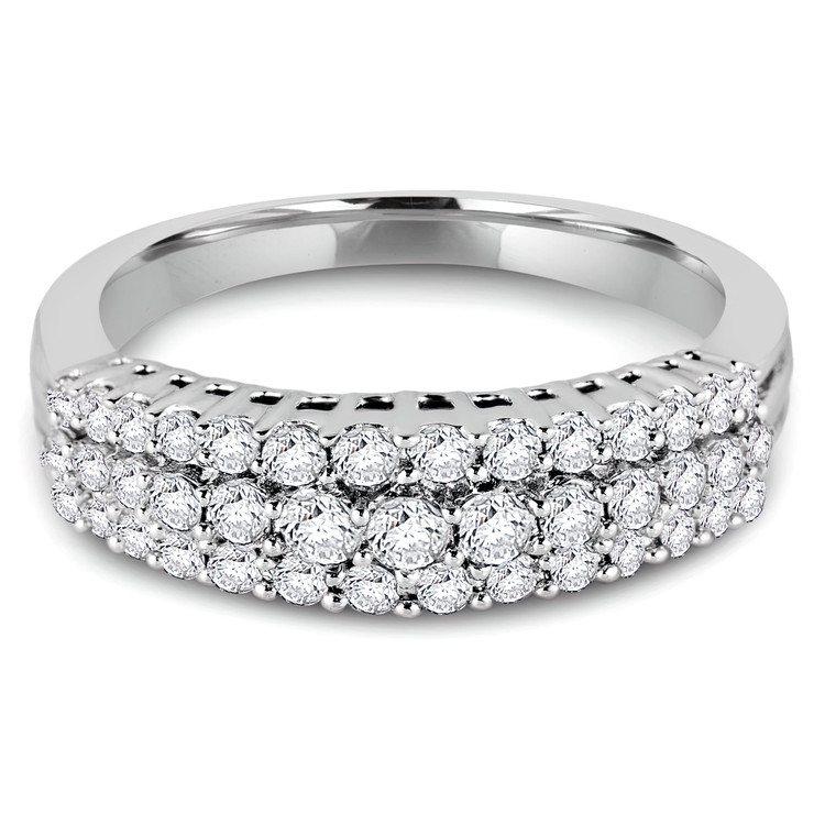 1/2 CTW Round Diamond Three-Row Semi-Eternity Wedding Band Ring in 14K White Gold (MDR130001)