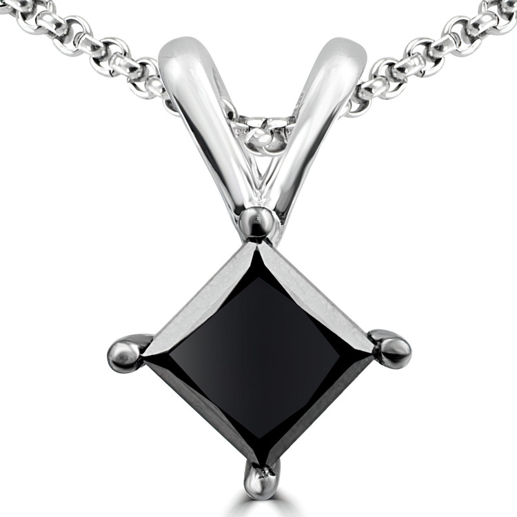 1 3/5 CT Princess Black Diamond Solitaire Pendant Necklace in 10K White Gold (MDR130010)