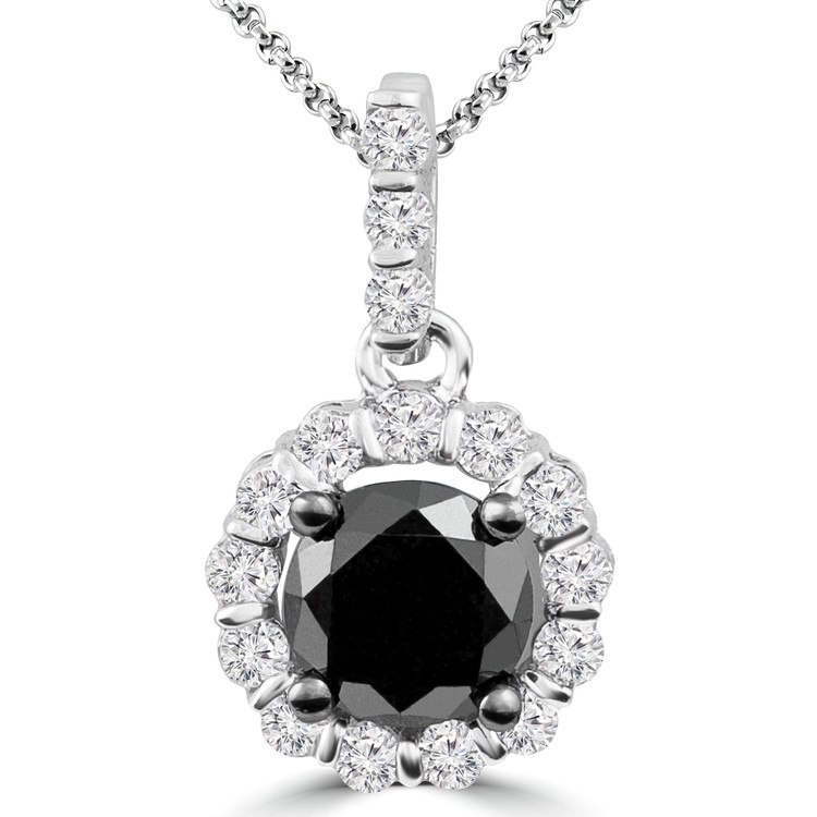7/8 CTW Round Black Diamond Halo Pendant Necklace in 10K White Gold (MDR130012)