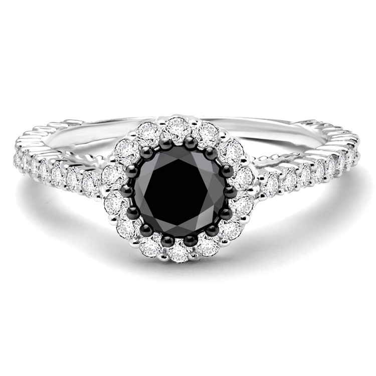 3/4 CTW Round Black Diamond Halo Engagement Ring in 10K White Gold (MDR130029)