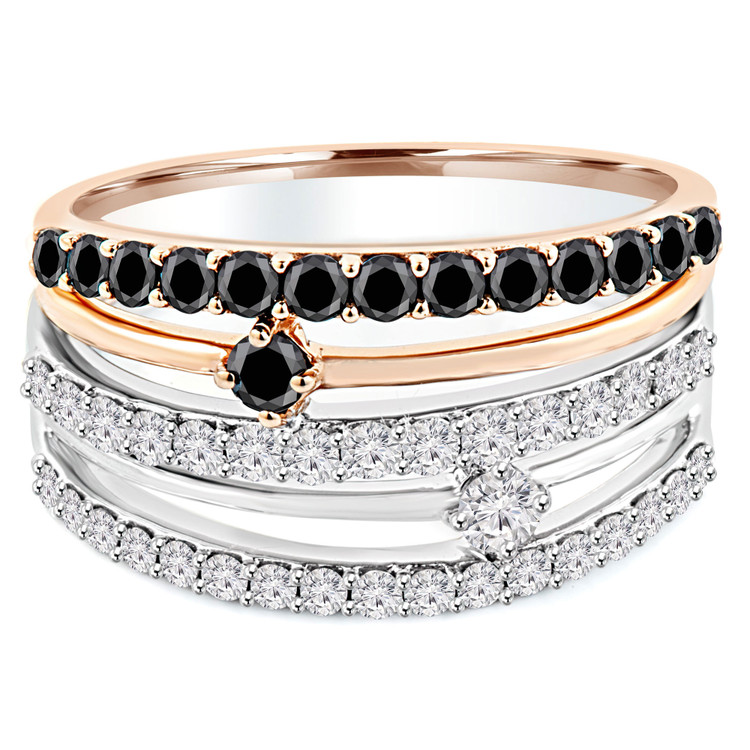 4/5 CTW Round Black Diamond Cocktail Ring in 14K Two-Tone Gold (MDR140001)