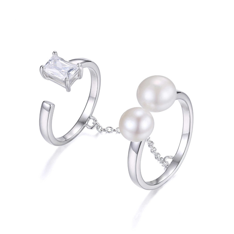 Round White Freshwater Pearl Cocktail Ring in 0.925 White Sterling Silver (MDS170102)