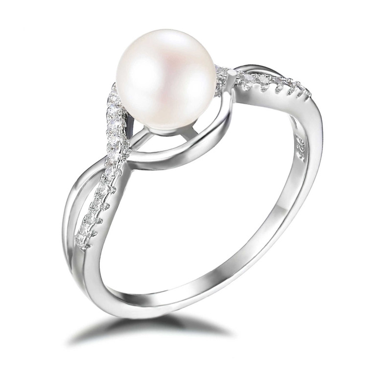 Round White Freshwater Pearl Cocktail Ring in 0.925 White Sterling Silver (MDS170108)