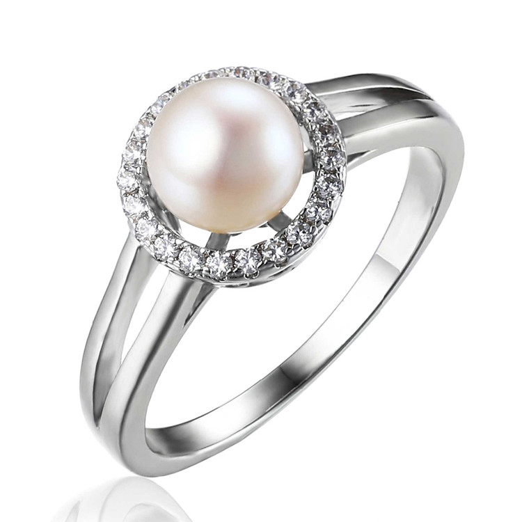 Round White Freshwater Pearl Cocktail Ring in 0.925 White Sterling Silver (MDS170110)