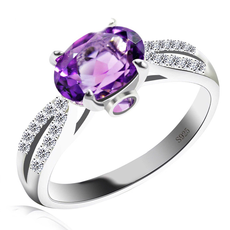 1 1/6 CTW Oval Purple Amethyst Cocktail Ring in 0.925 White Sterling Silver (MDS170129)