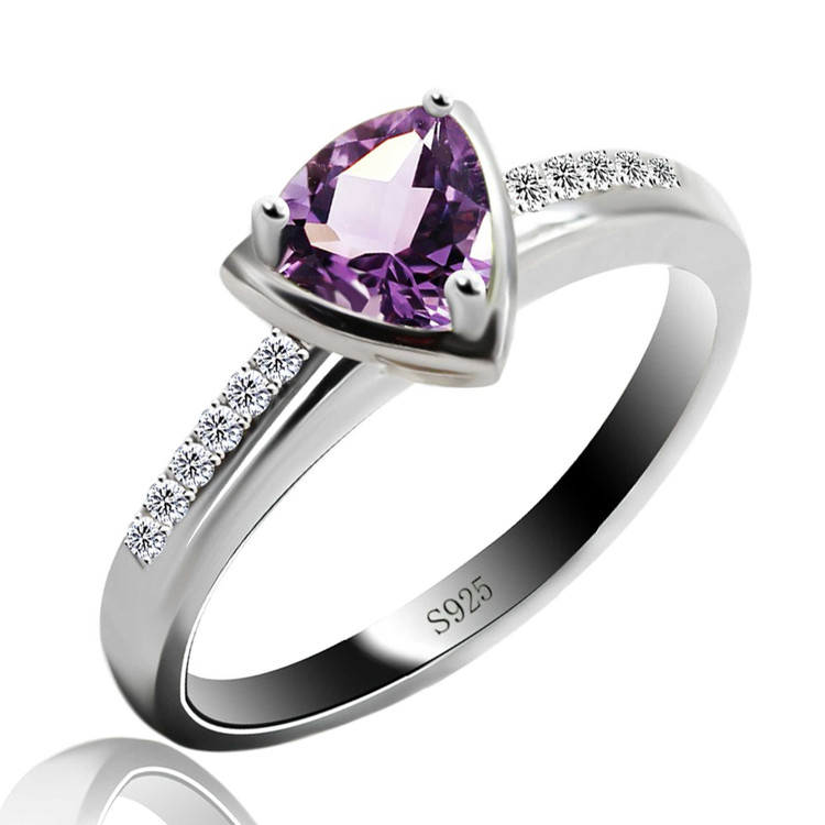 2/5 CTW Trillion Purple Amethyst Cocktail Ring in 0.925 White Sterling Silver (MDS170133)