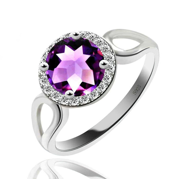 1 1/4 CTW Round Purple Amethyst Cocktail Ring in 0.925 White Sterling Silver (MDS170146)