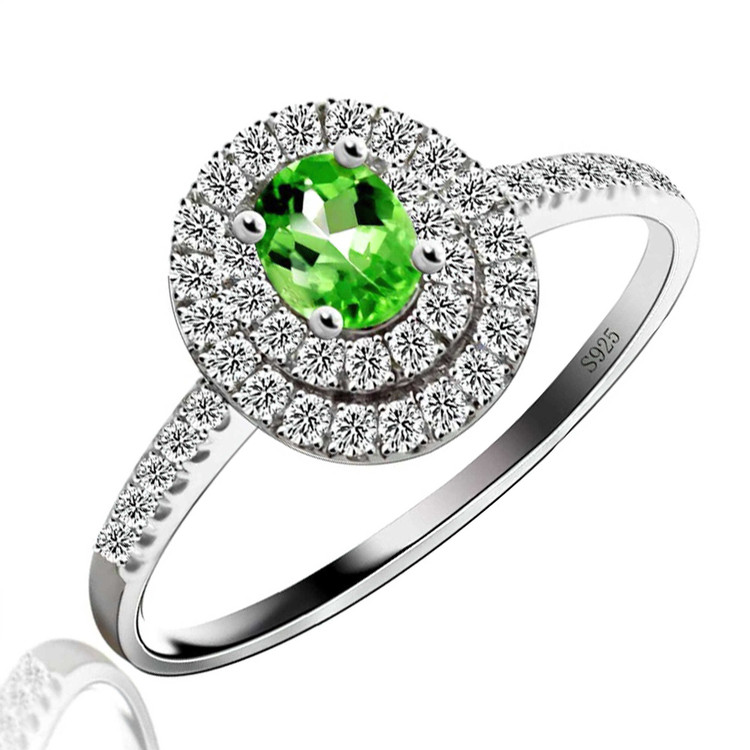 3/8 CTW Oval Green Tourmaline Cocktail Ring in 0.925 White Sterling Silver (MDS170149)