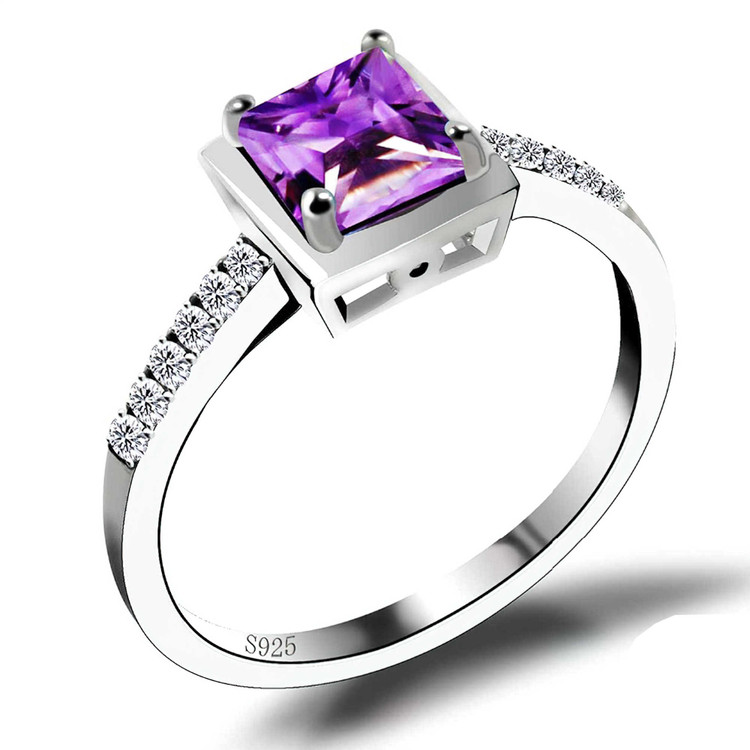 1/2 CTW Round Purple Amethyst Cocktail Ring in 0.925 White Sterling Silver (MDS170154)