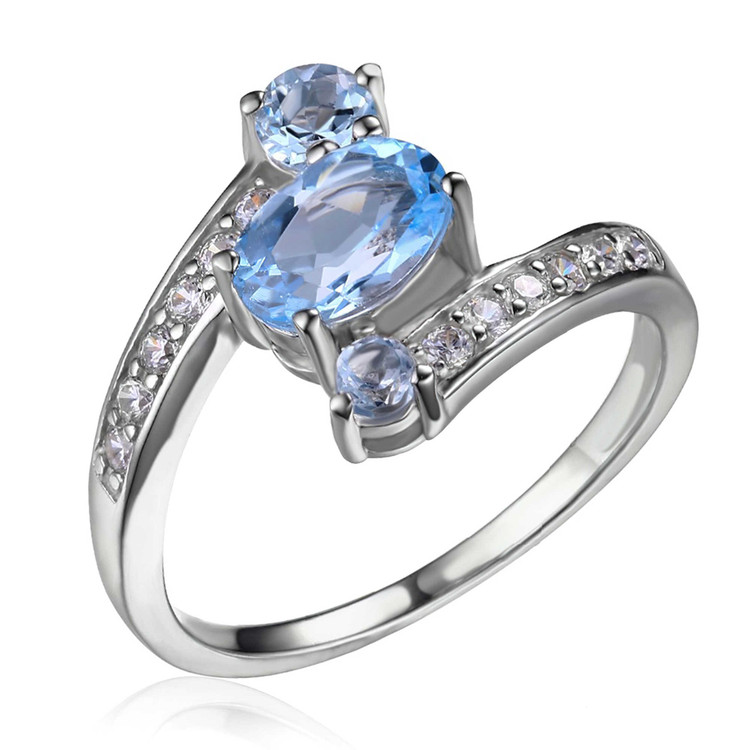 1 1/6 CTW Oval Blue Topaz Cocktail Ring in 0.925 White Sterling Silver (MDS170155)