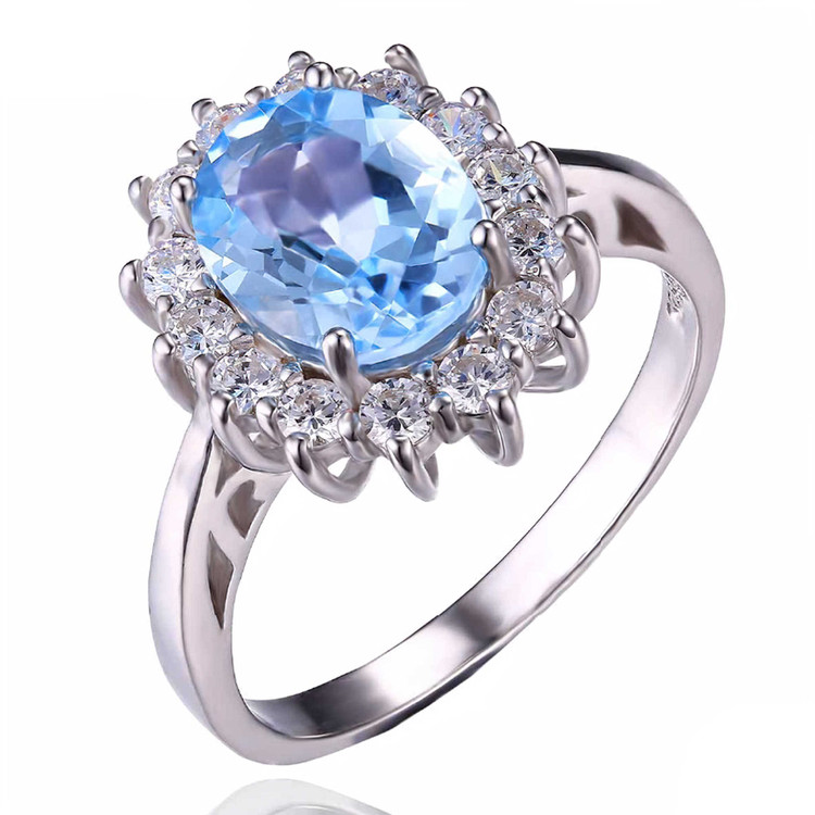 2 9/10 CTW Oval Blue Topaz Cocktail Ring in 0.925 White Sterling Silver (MDS170168)